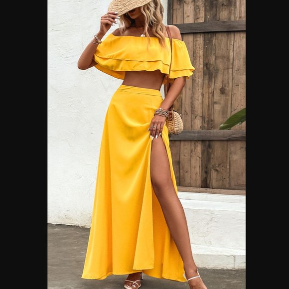 White Label Rofa Fashion Skirts New Chic Layered Crop Top And Split